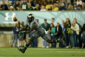 Wide receiver Michael Gallup #4 of the Colorado State Rams makes a catch during the first quarter against the Wyoming Cowboys at Sonny Lubick Field at Hughes Stadium on October 1, 2016 in Fort Collins, Colorado. (Photo by Justin Edmonds/Getty Images)