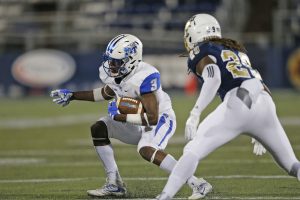 Richie James #3 of the Middle Tennessee Blue Raiders is pursued by Vontarius West #29 of the Florida International Golden Panthers as he runs with the ball during first quarter action on October 29, 2016 at FIU Stadium in Miami, Florida. (Photo by Joel Auerbach/Getty Images)
