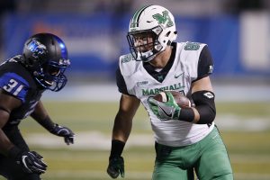 Ryan Yurachek #85 of the Marshall Thundering Herd runs after a catch in the first quarter of a game against the Middle Tennessee Blue Raiders at Floyd Stadium on October 20, 2017 in Murfreesboro, Tennessee. (Photo by Joe Robbins/Getty Images)