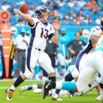 Trevor Siemian #13 of the Denver Broncos passes during the first quarter against the Miami Dolphins at the Hard Rock Stadium on December 3, 2017 in Miami Gardens, Florida.  (Photo by Chris Trotman/Getty Images)