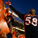 Outside linebacker Von Miller #58 of the Denver Broncos celebrates with the fans after a 23-0 victory against the New York Jets at Sports Authority Field at Mile High on December 10, 2017 in Denver, Colorado. (Photo by Justin Edmonds/Getty Images)