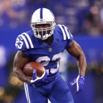 Frank Gore #23 of the Indianapolis Colts runs with the ball against the Denver Broncos during the first half at Lucas Oil Stadium on December 14, 2017 in Indianapolis, Indiana.  (Photo by Andy Lyons/Getty Images)