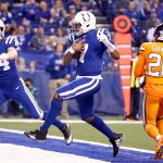 Jacoby Brissett #7 of the Indianapolis Colts runs into the end zone for a touchdown against the Denver Broncos during the first half at Lucas Oil Stadium on December 14, 2017 in Indianapolis, Indiana.  (Photo by Andy Lyons/Getty Images)