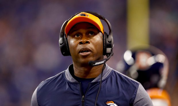 Head coach Vance Joseph of the Denver Broncos looks on against the Indianapolis Colts during the fi...