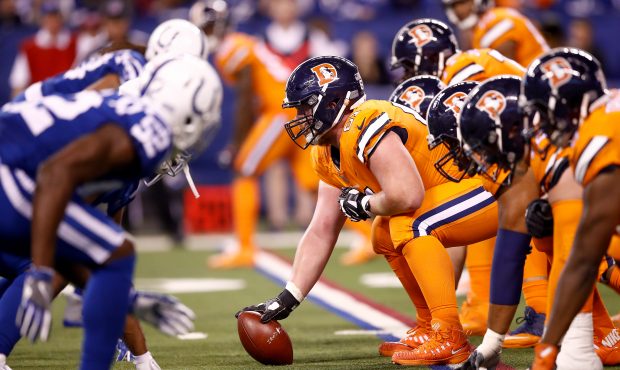 The line of scrimmage during the game between the Denver Broncos and the Indianapolis Colts during ...
