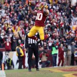 Wide receiver Jamison Crowder #80 of the Washington Redskins celebrates after catching a touchdown pass against the Denver Broncos in the second quarter at FedExField on December 24, 2017 in Landover, Maryland. (Photo by Rob Carr/Getty Images)
