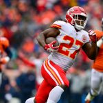 Running back Kareem Hunt #27 of the Kansas City Chiefs breaks away for a first quarter touchdown run against the Denver Broncos at Sports Authority Field at Mile High on December 31, 2017 in Denver, Colorado. (Photo by Dustin Bradford/Getty Images)