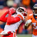 Wide receiver De'Anthony Thomas #13 of the Kansas City Chiefs catches a long punt over his shoulder before suffering an injury in the first quarter of a game against the Denver Broncos at Sports Authority Field at Mile High on December 31, 2017 in Denver, Colorado. (Photo by Dustin Bradford/Getty Images)