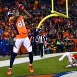 Wide receiver Demaryius Thomas #88 of the Denver Broncos catches pass for a fourth quarter touchdown against the Kansas City Chiefs at Sports Authority Field at Mile High on December 31, 2017 in Denver, Colorado. (Photo by Dustin Bradford/Getty Images)