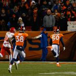 Inside linebacker Zaire Anderson #50 of the Denver Broncos returns a fumble for a touchdown during the fourth quarter against the Kansas City Chiefs at Sports Authority Field at Mile High on December 31, 2017 in Denver, Colorado. The Chiefs defeated the Broncos 27-24. (Photo by Justin Edmonds/Getty Images)