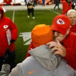 Head coach Andy Reid of the Kansas City Chiefs talks with head coach Vance Joseph of the Denver Broncos after their game at Sports Authority Field at Mile High on December 31, 2017 in Denver, Colorado. The Chiefs defeated the Broncos 27-24. (Photo by Justin Edmonds/Getty Images)
