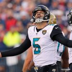 Blake Bortles #5 of the Jacksonville Jaguars reacts after a penalty call in the second quarter  during the AFC Championship Game against the New England Patriots at Gillette Stadium on January 21, 2018 in Foxborough, Massachusetts.  (Photo by Kevin C. Cox/Getty Images)