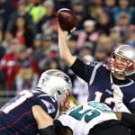 Tom Brady #12 of the New England Patriots throws in the fourth quarter  during the AFC Championship Game against the Jacksonville Jaguars at Gillette Stadium on January 21, 2018 in Foxborough, Massachusetts.  (Photo by Maddie Meyer/Getty Images)