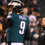 Carson Wentz #11 of the Philadelphia Eagles looks on during warm ups prior to NFC Championship game against the Minnesota Vikings at Lincoln Financial Field on January 21, 2018 in Philadelphia, Pennsylvania.  (Photo by Mitchell Leff/Getty Images)