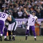 Case Keenum #7 of the Minnesota Vikings attempts a pass during the first quarter against the Philadelphia Eagles in the NFC Championship game at Lincoln Financial Field on January 21, 2018 in Philadelphia, Pennsylvania.  (Photo by Patrick Smith/Getty Images)