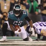 LeGarrette Blount #29 of the Philadelphia Eagles scores a second quarter touchdown past Harrison Smith #22 of the Minnesota Vikings in the NFC Championship game at Lincoln Financial Field on January 21, 2018 in Philadelphia, Pennsylvania.  (Photo by Patrick Smith/Getty Images)