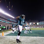 Alshon Jeffery #17 of the Philadelphia Eagles celebrates after scoring a 53 yard touchdown reception during the second quarter against the Minnesota Vikings in the NFC Championship game at Lincoln Financial Field on January 21, 2018 in Philadelphia, Pennsylvania.  (Photo by Al Bello/Getty Images)