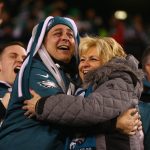 Philadelphia Eagles fans celebrate during the second quarter against the Minnesota Vikings in the NFC Championship game at Lincoln Financial Field on January 21, 2018 in Philadelphia, Pennsylvania.  (Photo by Mitchell Leff/Getty Images)