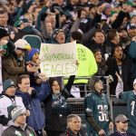 Philadelphia Eagles fans cheer their team in the NFC Championship game against the Minnesota Vikings at Lincoln Financial Field on January 21, 2018 in Philadelphia, Pennsylvania.  (Photo by Patrick Smith/Getty Images)