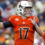 Josh Allen #17 of the North team throws the ball during the first half of the Reese's Senior Bowl against the the South team at Ladd-Peebles Stadium on January 27, 2018 in Mobile, Alabama.  (Photo by Jonathan Bachman/Getty Images)