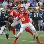 Alex Smith #11 of the Kansas City Chiefs attempts a pass during the NFL Pro Bowl between the AFC and NFC at Camping World Stadium on January 28, 2018 in Orlando, Florida. (Photo by Alex Menendez/Getty Images)