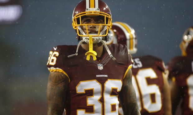 Defensive back Su'a Cravens #36 of the Washington Redskins warms up before the start of an NFL game...