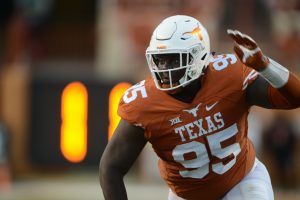 Longhorn DT Poona Ford during 27 - 6 win over Iowa State at Darrell K. Royal - Texas Memorial Stadium in Austin, TX. (Photo by John Rivera/Icon Sportswire via Getty Images)