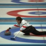 Sandra Schmirler of Canada releases the stone at Kazakosohi Park during the womens curling during the 1998 Winter Olympic Games in Nagano, Japan. Mandatory Credit: Gary M Prior/Allsport