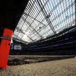 MINNEAPOLIS, MN - FEBRUARY 04: A pylon is seen in the endzone prior to Super Bowl LII between the New England Patriots and the Philadelphia Eagles at U.S. Bank Stadium on February 4, 2018 in Minneapolis, Minnesota.  (Photo by Mike Ehrmann/Getty Images)