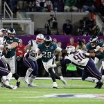 MINNEAPOLIS, MN - FEBRUARY 04: LeGarrette Blount #29 of the Philadelphia Eagles attempts to carries the ball past Malcom Brown #90 of the New England Patriots during the first quarter in Super Bowl LII at U.S. Bank Stadium on February 4, 2018 in Minneapolis, Minnesota.  (Photo by Rob Carr/Getty Images)