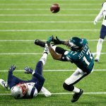MINNEAPOLIS, MN - FEBRUARY 04:  Alshon Jeffery #17 of the Philadelphia Eagles drops a pass that was intercepted by Duron Harmon #30 of the New England Patriots (not pictured) during the second quarter in Super Bowl LII at U.S. Bank Stadium on February 4, 2018 in Minneapolis, Minnesota.  (Photo by Andy Lyons/Getty Images)