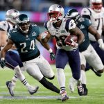 MINNEAPOLIS, MN - FEBRUARY 04:  James White #28 of the New England Patriots runs for a 26-yard touchdown against the Philadelphia Eagles during the second quarter in Super Bowl LII at U.S. Bank Stadium on February 4, 2018 in Minneapolis, Minnesota.  (Photo by Patrick Smith/Getty Images)