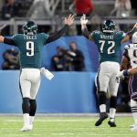 MINNEAPOLIS, MN - FEBRUARY 04:  Nick Foles #9 of the Philadelphia Eagles reacts against the New England Patriots during the third quarter in Super Bowl LII at U.S. Bank Stadium on February 4, 2018 in Minneapolis, Minnesota.  (Photo by Patrick Smith/Getty Images)