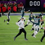MINNEAPOLIS, MN - FEBRUARY 04: The Philadelphia Eagles run on the field after defeating the New England Patriots in Super Bowl LII at U.S. Bank Stadium on February 4, 2018 in Minneapolis, Minnesota. The Philadelphia Eagles defeated the New England Patriots 41-33. (Photo by Streeter Lecka/Getty Images)