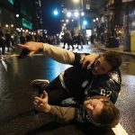 PHILADELPHIA, PA - FEBRUARY 04: Fans celebrate in Center City after the Philadelphia Eagles defeated the New England Patriots to win the Super Bowl on February 4, 2018 in Philadelphia, Pennsylvania. (Photo by Aaron P. Bernstein/Getty Images)