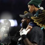 MINNEAPOLIS, MN - FEBRUARY 04:  Malcolm Jenkins #27 of the Philadelphia Eagles kisses the Vince Lombardi Trophy after defeating the New England Patriots 41-33 in Super Bowl LII at U.S. Bank Stadium on February 4, 2018 in Minneapolis, Minnesota.  (Photo by Patrick Smith/Getty Images)