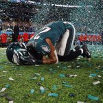 Patrick Robinson #21 of the Philadelphia Eagles celebrates after defeating the New England Patriots 41-33 in Super Bowl LII at U.S. Bank Stadium on February 4, 2018 in Minneapolis, Minnesota.  (Photo by Elsa/Getty Images)