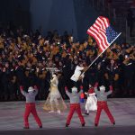 Flag bearer Erin Hamlin of the United States leads the team in the Parade of Athletes during the Opening Ceremony of the PyeongChang 2018 Winter Olympic Games at PyeongChang Olympic Stadium on February 9, 2018 in Pyeongchang-gun, South Korea.  (Photo by Harry How/Getty Images)