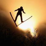 A forerunner jumps during the Nordic Combined Team Gundersen LH/4x5km, Ski Jumping Competition Round on day thirteen of the PyeongChang 2018 Winter Olympic Games at Alpensia Ski Jumping on February 22, 2018 in Pyeongchang-gun, South Korea.  (Photo by Clive Mason/Getty Images)