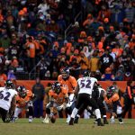 DENVER, CO - JANUARY 12:  Offensive linemen Orlando Franklin #74, Chris Kuper #73, Dan Koppen #67, Zane Beadles #68 and Ryan Clady #78 of the Denver Broncos get set to block as quarterback Peyton Manning #18 calls out signals at the line of scrimmage against Ray Lewis #52 of the Baltimore Ravens during the AFC Divisional Playoff Game at Sports Authority Field at Mile High on January 12, 2013 in Denver, Colorado.  (Photo by Doug Pensinger/Getty Images)