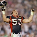 Bill Romanowski #53 of the Denver Broncos celebrates against the Green Bay Packers during Super Bowl  XXXII at Qualcomm Stadium in San Diego, California.  The Denver Broncos defeated the Green Bay Packers 31-24. Mandatory Credit: Andy Lyons