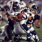 Howard Griffith #29 of the Denver Broncos carries the ball during Super Bowl XXXIII between the Atlanta Falcons and the Denver Broncos at Pro Player Stadium in Miami, Florida. The Broncos defeated the Falcons 34-19 to win their second consecutive Super Bowl.