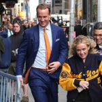 NEW YORK, NY - MAY 20:  Peyton Manning departs "Late Show with David Letterman" at Ed Sullivan Theater on May 20, 2015 in New York City.  (Photo by Taylor Hill/FilmMagic)
