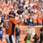 DENVER, CO - NOVEMBER 15: Peyton Manning (18) of the Denver Broncos acknowledges the crowd after breaking the record for career passing yards.The Broncos played the Kansas City Chiefs at Sports Authority Field at Mile High in Denver, CO on November 15, 2015. (Photo by Joe Amon/The Denver Post via Getty Images)