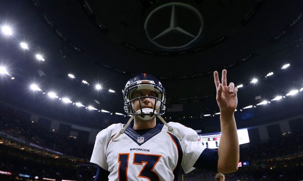 Trevor Siemian #13 of the Denver Broncos reacts after a game against the New Orleans Saints at the ...