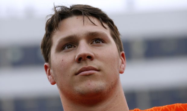 Josh Allen #17 of the North team reacts during the Reese's Senior Bowl at Ladd-Peebles Stadium on J...