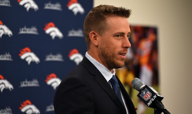 Denver Broncos quarterback Case Keenum addresses the media during a press conference on March 16, ...