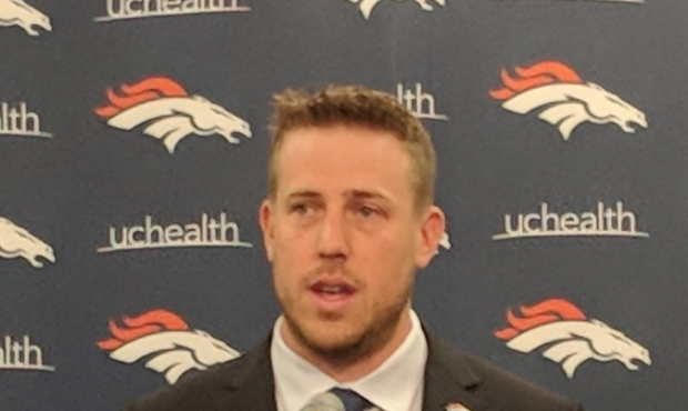 Denver Broncos quarterback Case Keenum addresses the media for the first time from the Pat Bowlen F...