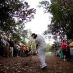 Bubba Watson of the United States plays at a shot from the rough on second sudden death playoff hole on the 10th during the final round of the 2012 Masters Tournament at Augusta National Golf Club on April 8, 2012 in Augusta, Georgia.  (Photo by Streeter Lecka/Getty Images)