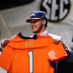 Shane Ray of the Missouri Tigers holds up a jersey after being picked #23 overall by the Denver Broncos during the first round of the 2015 NFL Draft at the Auditorium Theatre of Roosevelt University on April 30, 2015 in Chicago, Illinois.  (Photo by Jonathan Daniel/Getty Images)